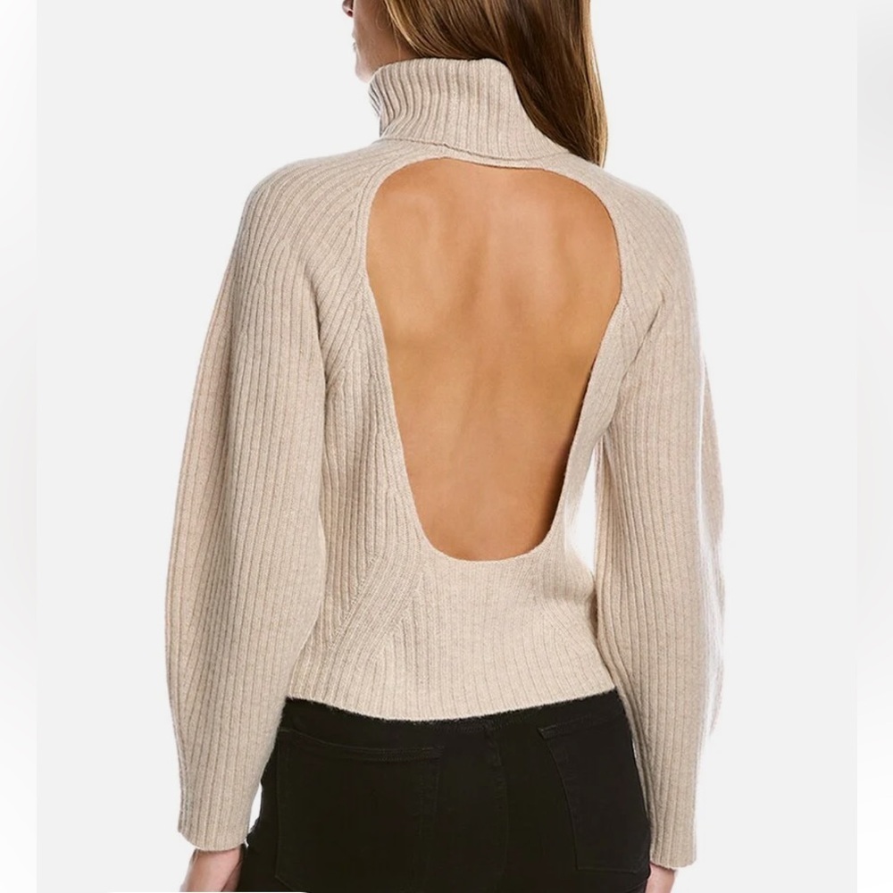 Vince Open Back Ribbed Turtleneck Cashmere Sweater Oatmeal Tan Gray Woman’s XL